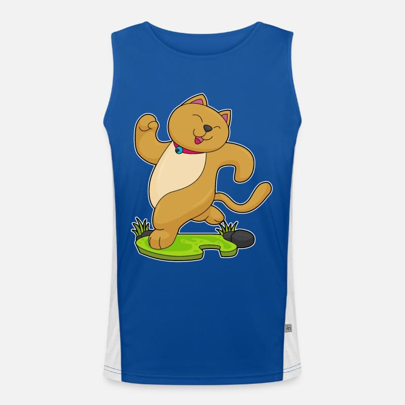 Cat with collar while jogging Men's Functional Contrast Tank Top 