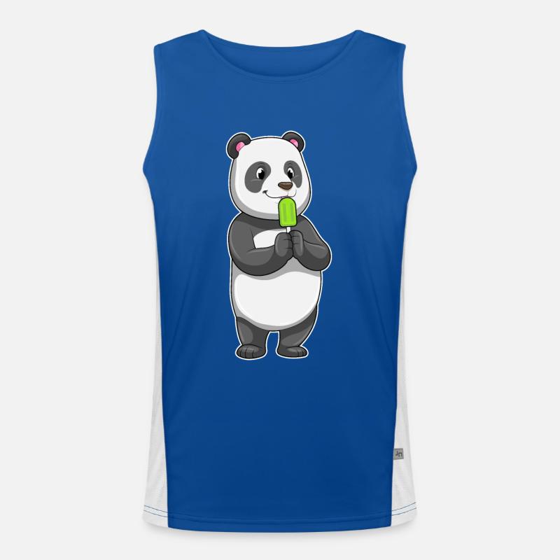 Panda mit Eis am Stiel Funktionelles Kontrast-Tank Top für Männer 