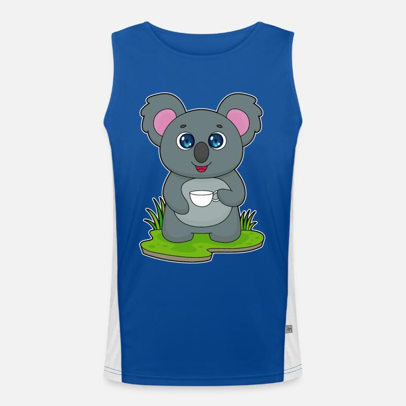 Koala mit Kaffeetasse Funktionelles Kontrast-Tank Top für Männer 