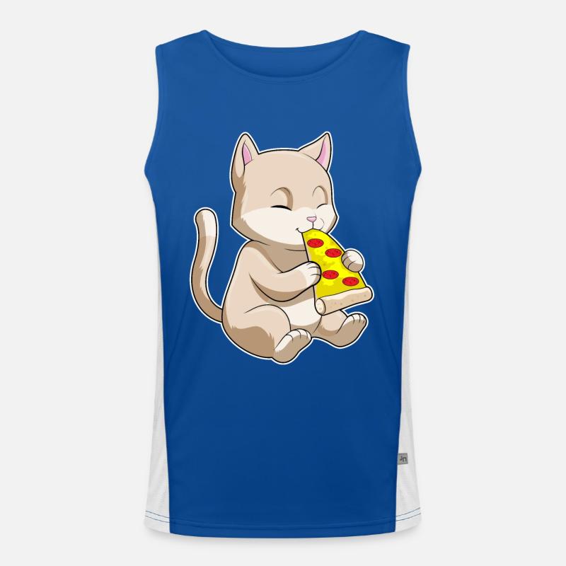 Katze mit Pizza Funktionelles Kontrast-Tank Top für Männer 