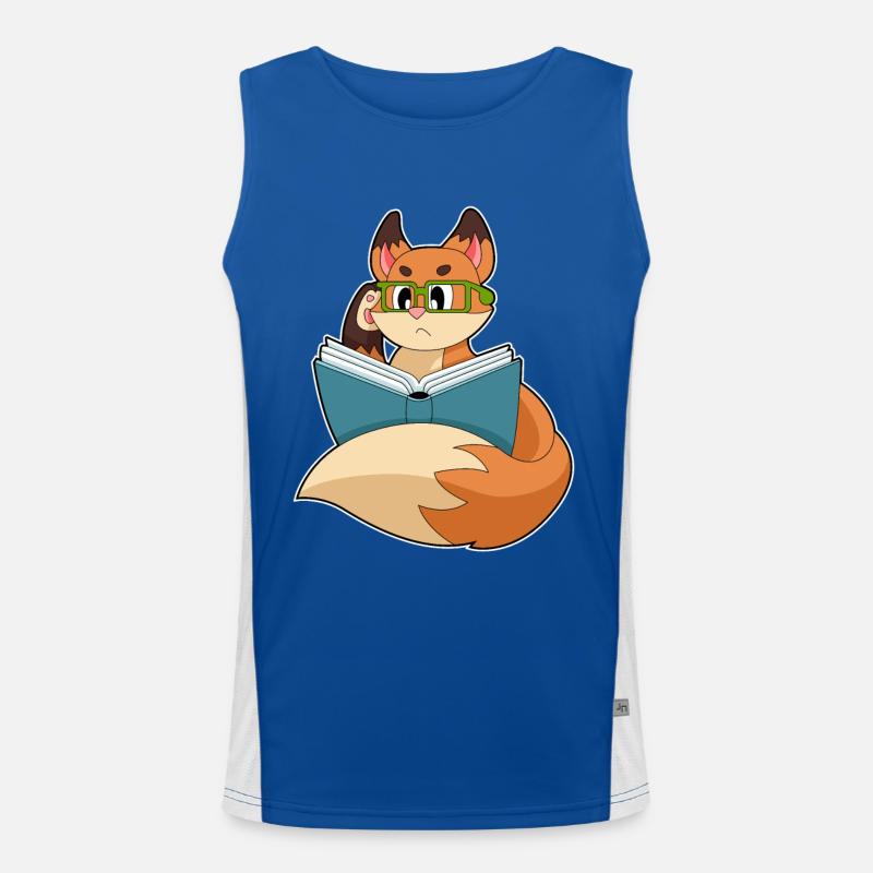 Fox as a nerd with book & glasses Men's Functional Contrast Tank Top 