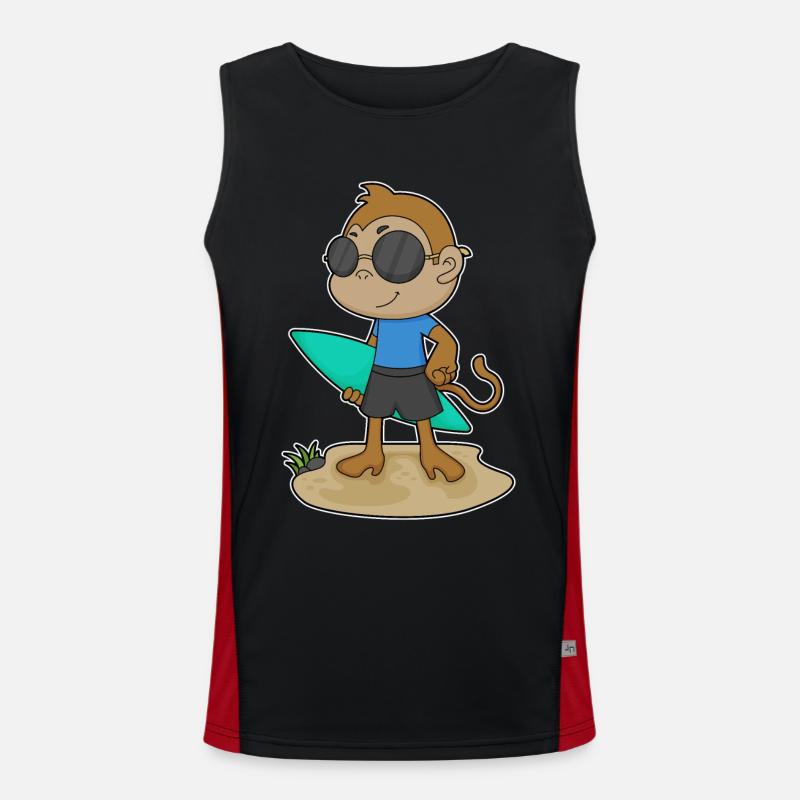 Monkey Surfer Surfboard - Men's Functional Contrast Tank Top  - black/red