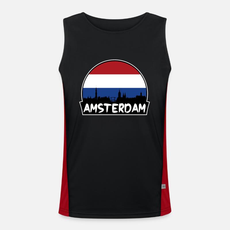 Amsterdam Netherlands Flag Skyline Silhouette Trav Men's Functional Contrast Tank Top 