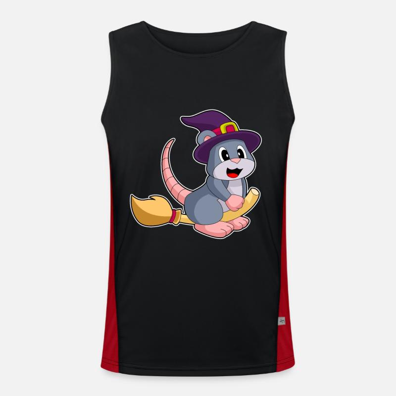 Mouse Halloween Witch Broom - Men's Functional Contrast Tank Top  - black/red