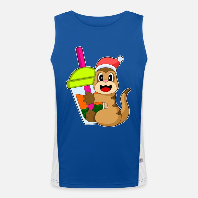 Erdmännchen Weihnachten Bubble Tea Funktionelles Kontrast-Tank Top für Männer 
