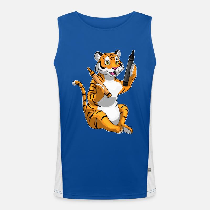 Tiger Schüler Buntstift Schule Funktionelles Kontrast-Tank Top für Männer 