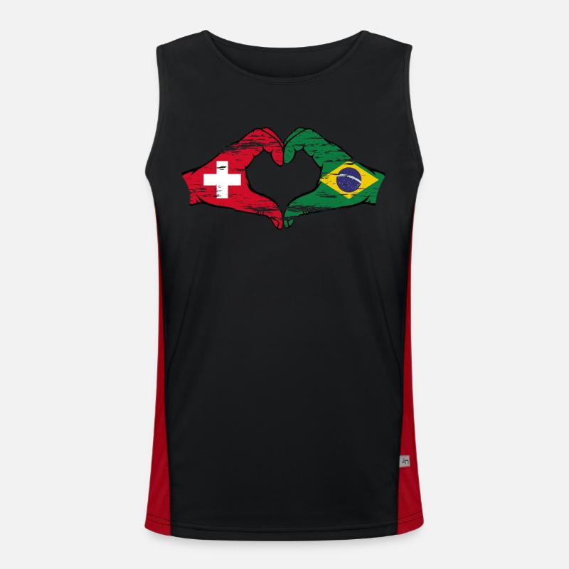 Suisse Brésil drapeau coeur forme avec la main utilisée Débardeur respirant contrasté Homme 