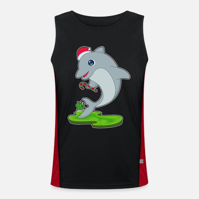Dolphin Christmas Candy Cane - Men's Functional Contrast Tank Top  - black/red