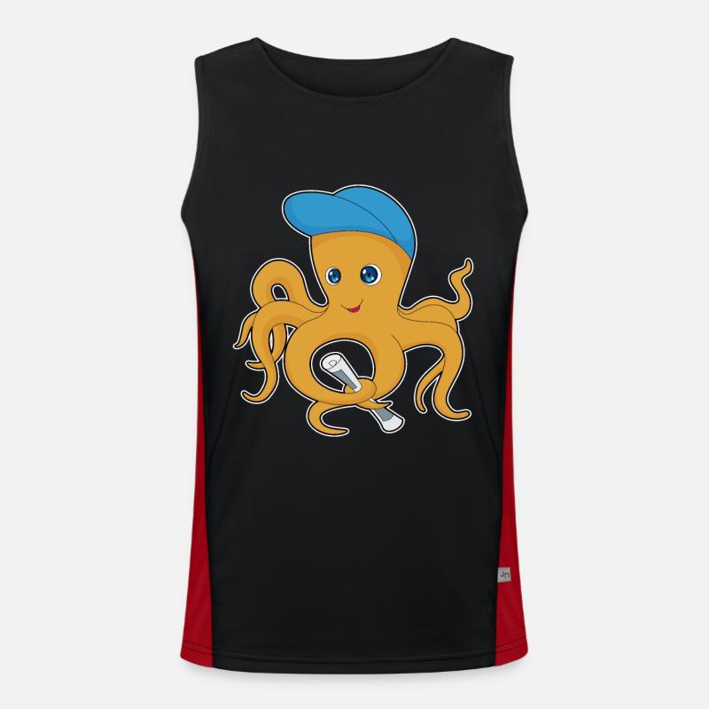 Octopus Newspaper - Men's Functional Contrast Tank Top  - black/red