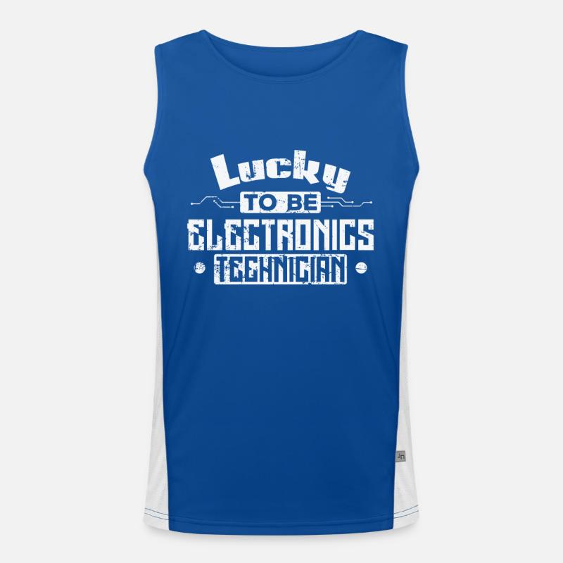 Lucky to be Electronics Technician Beruf Funktionelles Kontrast-Tank Top für Männer 