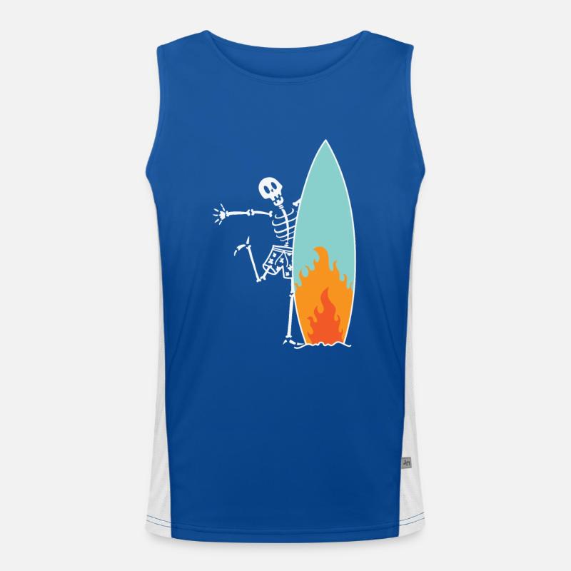 Surfing skeleton with burning surfboard Men's Functional Contrast Tank Top 