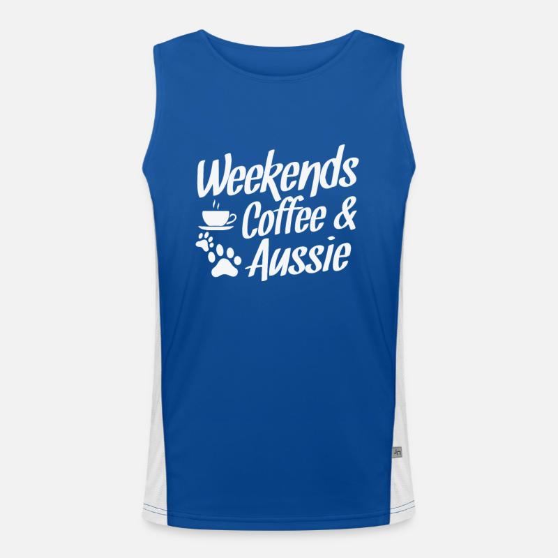 Weekends Coffee and Aussie Australian Shepherd Men's Functional Contrast Tank Top 