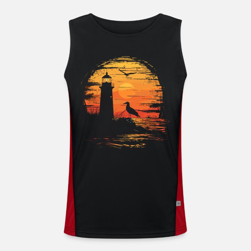 Mouette Seabird Phare Coucher de soleil Débardeur respirant contrasté Homme 