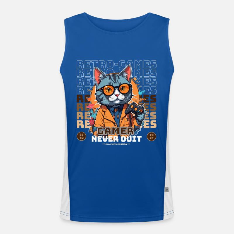 Retro Gamer Cat with Controller Console Games Men's Functional Contrast Tank Top 