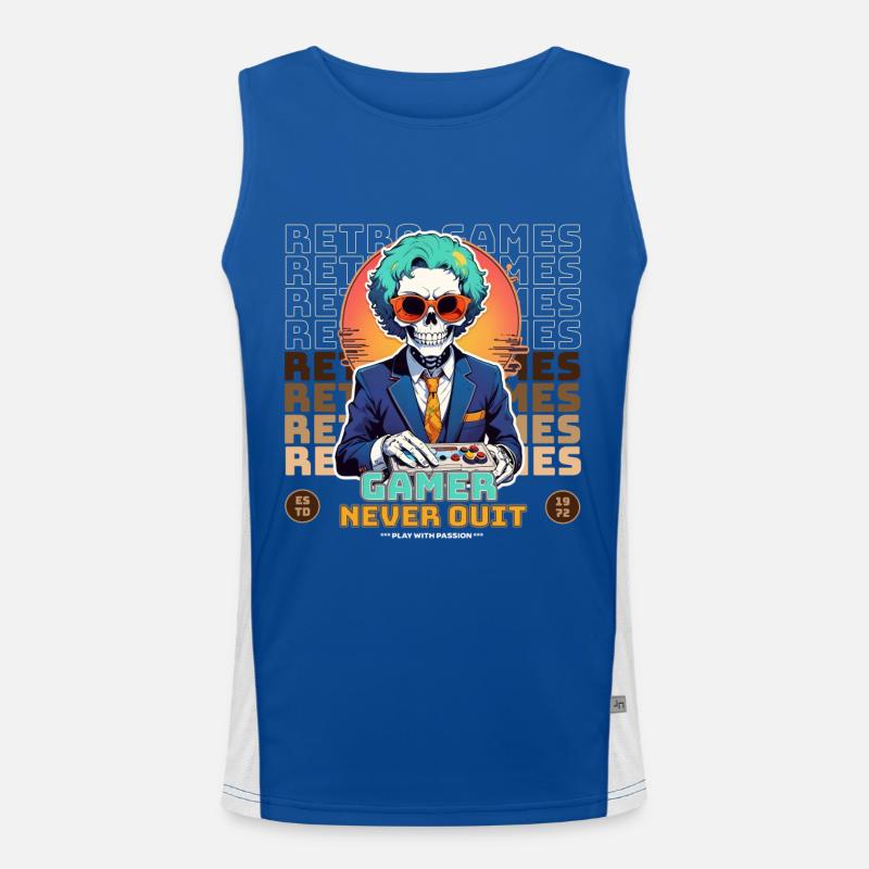 Retro Gamer Skelett mit Controller Konsolenspiele Funktionelles Kontrast-Tank Top für Männer 