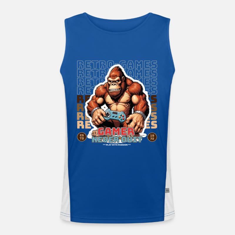 Retro Gamer Never Quit Affe mit Controller Funktionelles Kontrast-Tank Top für Männer 
