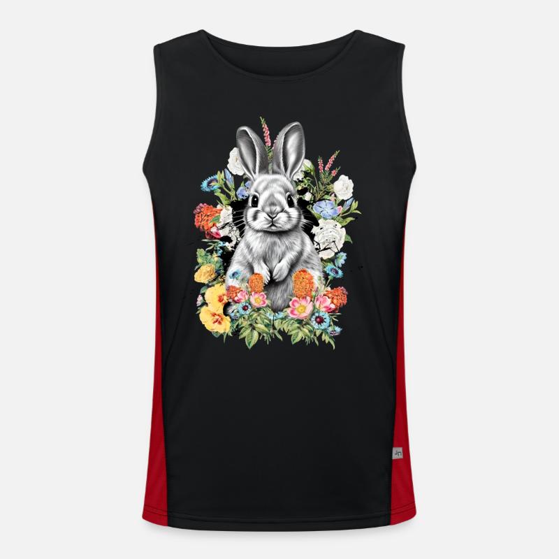 Rabbit Rabbit Flowers - Men's Functional Contrast Tank Top - black/red
