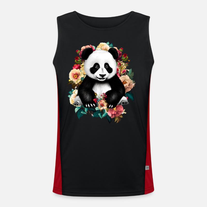Panda Flowers - Men's Functional Contrast Tank Top  - black/red
