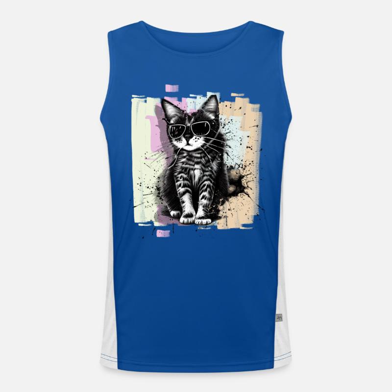 Katze Mit Sonnenbrille Funktionelles Kontrast-Tank Top für Männer 