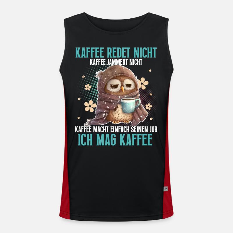 Eule Kaffee Lustiger Spruch Funktionelles Kontrast-Tank Top für Männer 