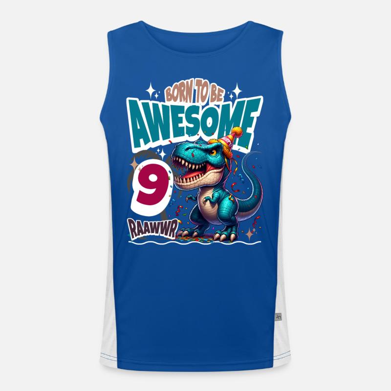 T Rex Dinosaurier 9. Geburtstag Kindergeburtstag Funktionelles Kontrast-Tank Top für Männer 