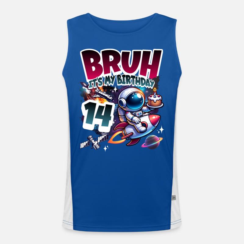 Astronaut 14th Birthday Space Men's Functional Contrast Tank Top 