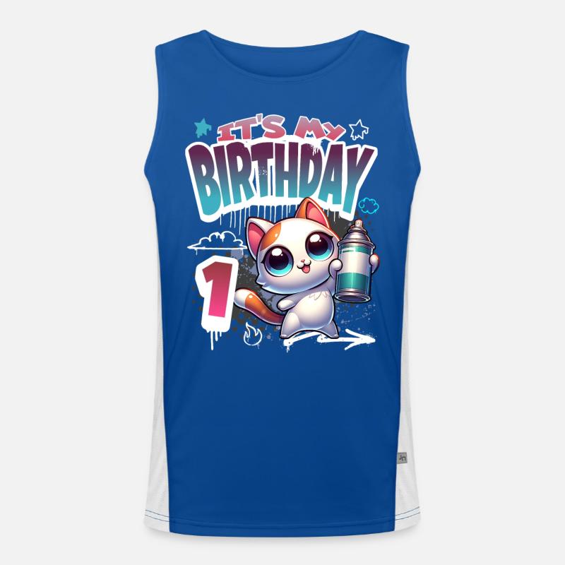 1. Geburtstag Katze Graffiti Funktionelles Kontrast-Tank Top für Männer 