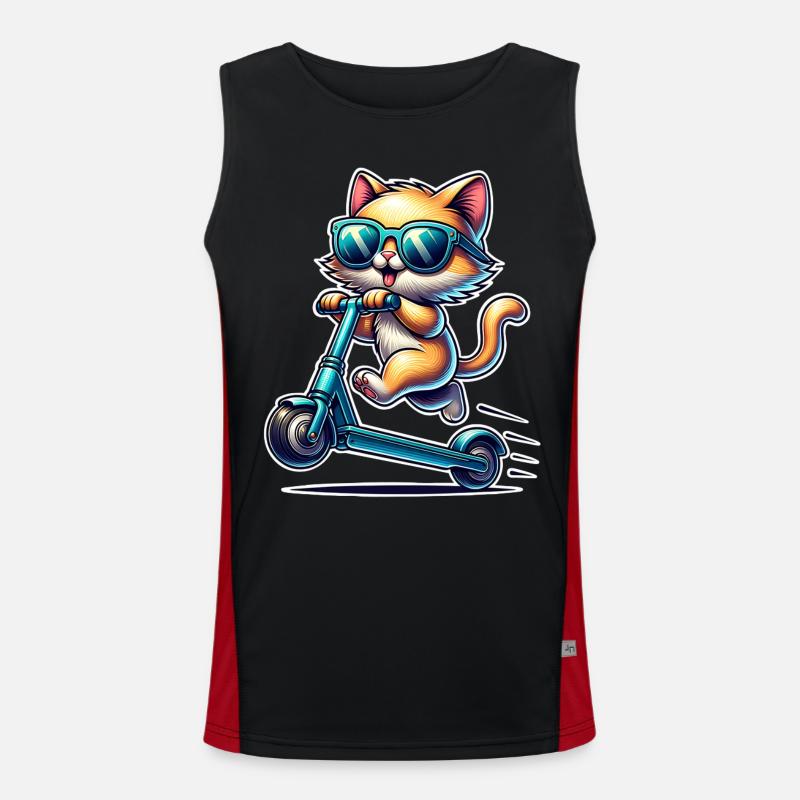 E-Scooter E-Scooter Cat Scooter - Men's Functional Contrast Tank Top  - black/red