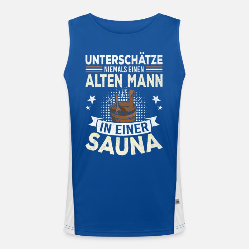 Never underestimate an old man in a sauna Men's Functional Contrast Tank Top 