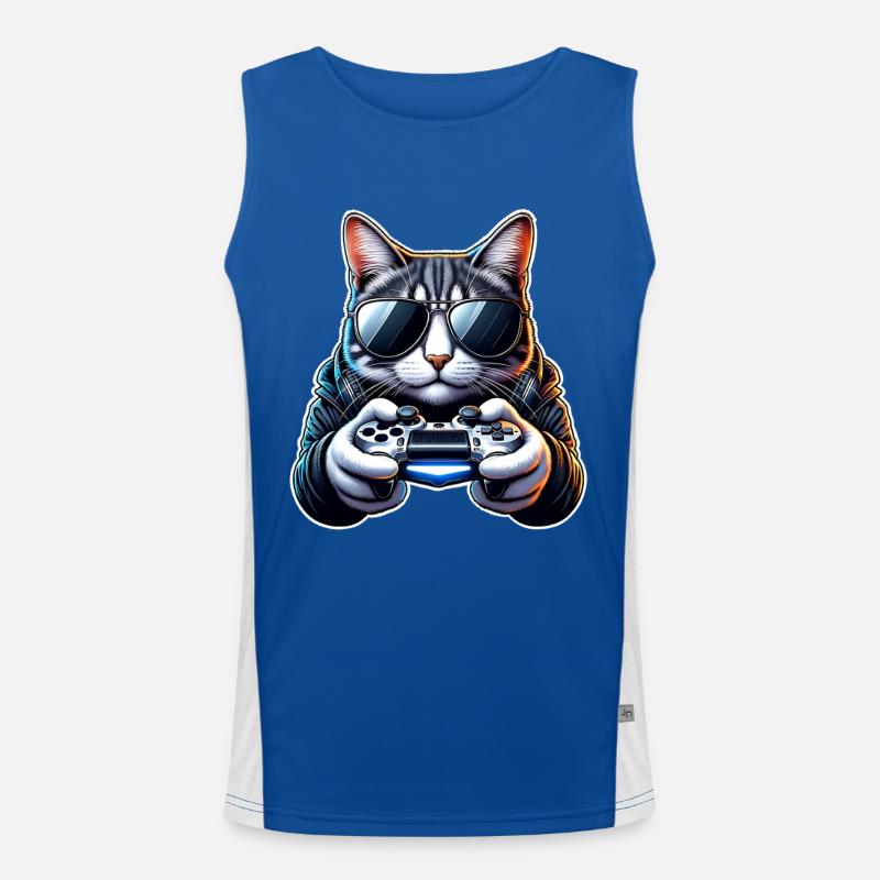 Katze Gamer Gaming Nerd Funktionelles Kontrast-Tank Top für Männer 