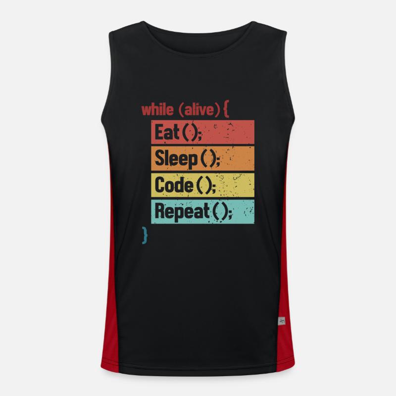 Eat Sleep Code Repeat Full Stack Coder Software Men's Functional Contrast Tank Top 