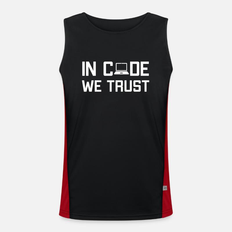 In Code We Trust Full Stack Coder Software Men's Functional Contrast Tank Top 
