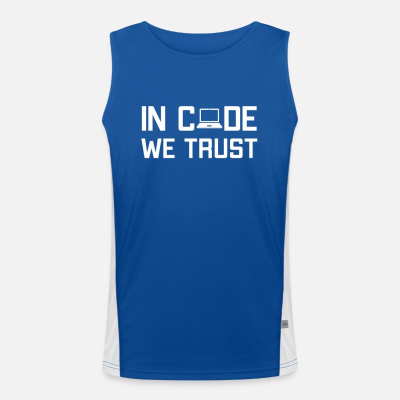 In Code We Trust Full Stack Coder Software Men's Functional Contrast Tank Top 