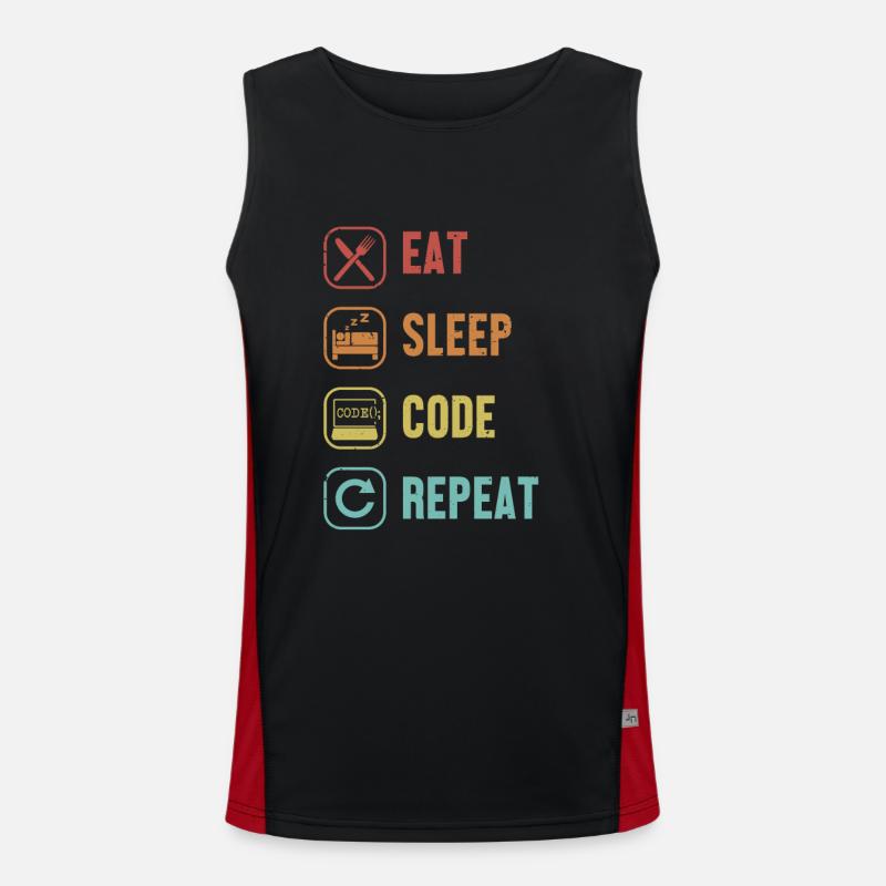 Eat Sleep Code Repeat Full Stack Coder Software Men's Functional Contrast Tank Top 
