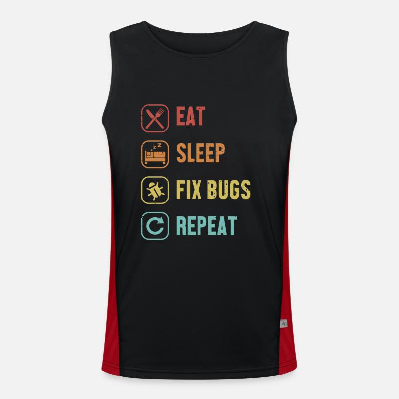 Eat Sleep Fix Bugs Repeat Developer Coder Funktionelles Kontrast-Tank Top für Männer 
