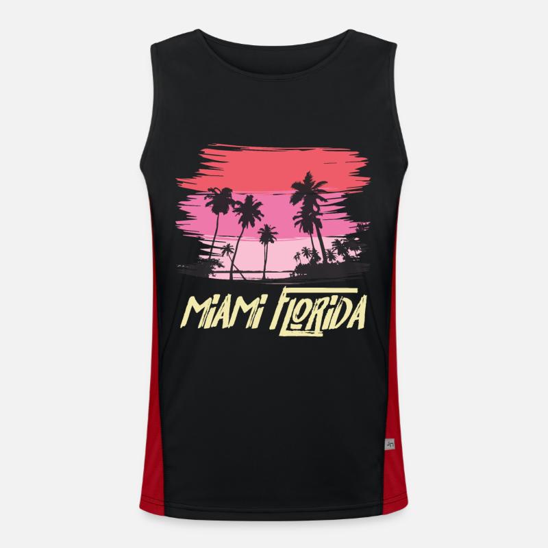 Miami Florida Palm Trees Skyline Beach Sun Men's Functional Contrast Tank Top 