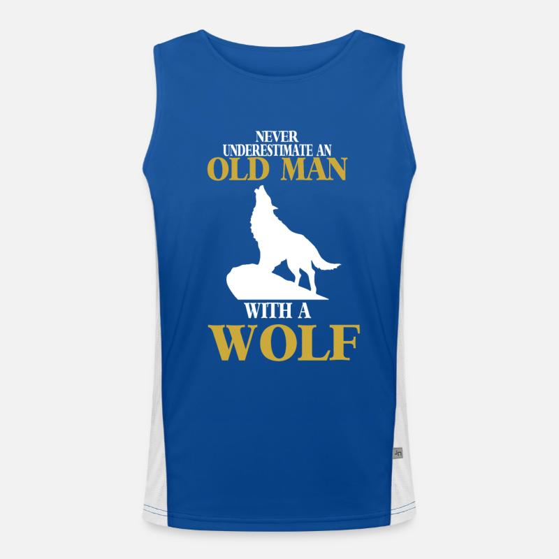 Wolf with old man full moon Wolf pack Men's Functional Contrast Tank Top 
