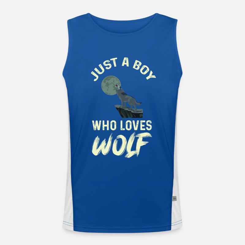 Boy loves wolves full moon wolf pack Men's Functional Contrast Tank Top 