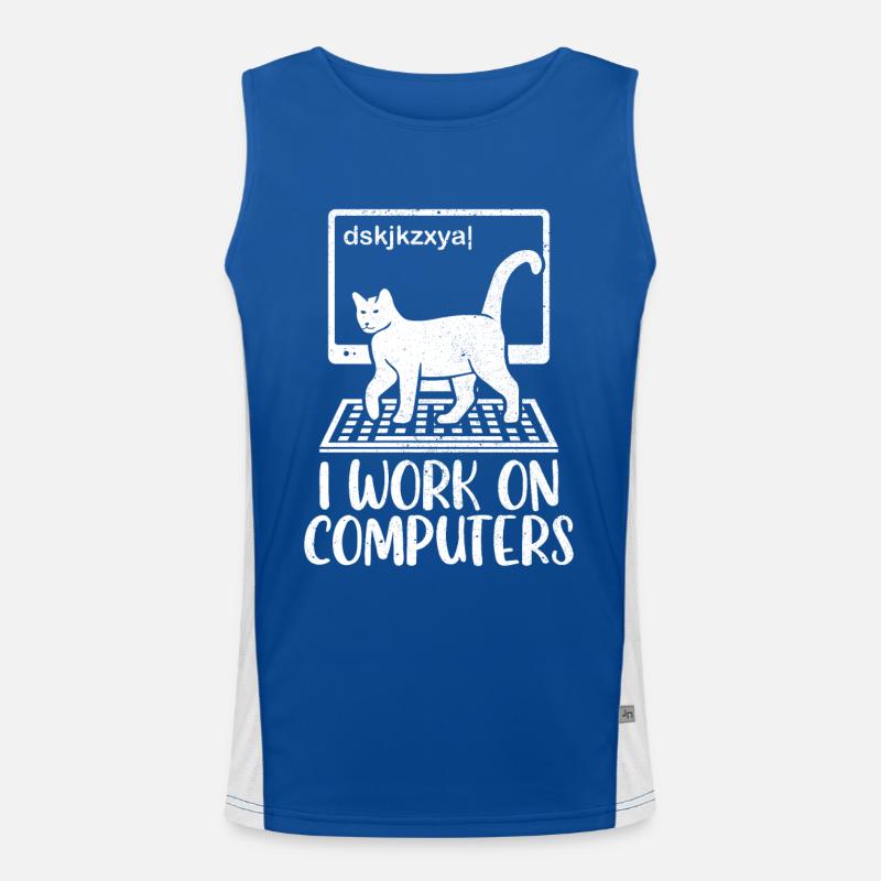 Katze Kätzchen Katzenbesitzer I Work On Computers Funktionelles Kontrast-Tank Top für Männer 
