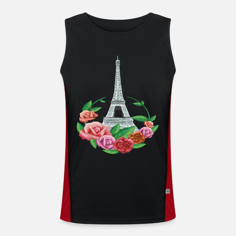 Tour Eiffel Fleurs Paris Roses Français Amour Débardeur respirant contrasté Homme 