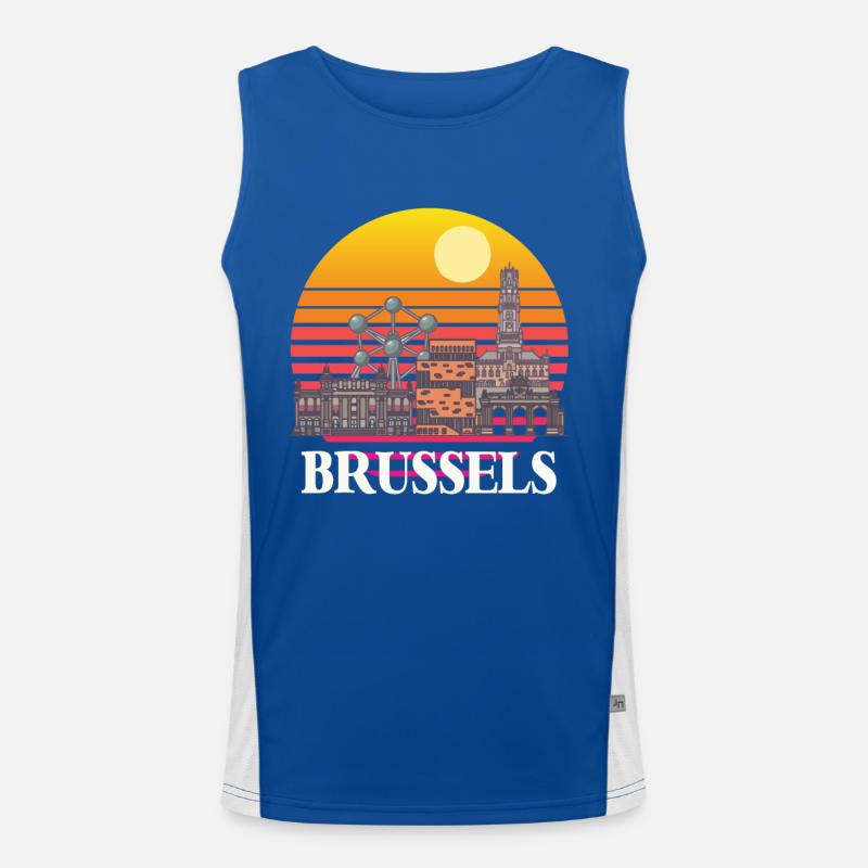 Brussels Skyline Science Atomic nucleus Physics Atom Men's Functional Contrast Tank Top 