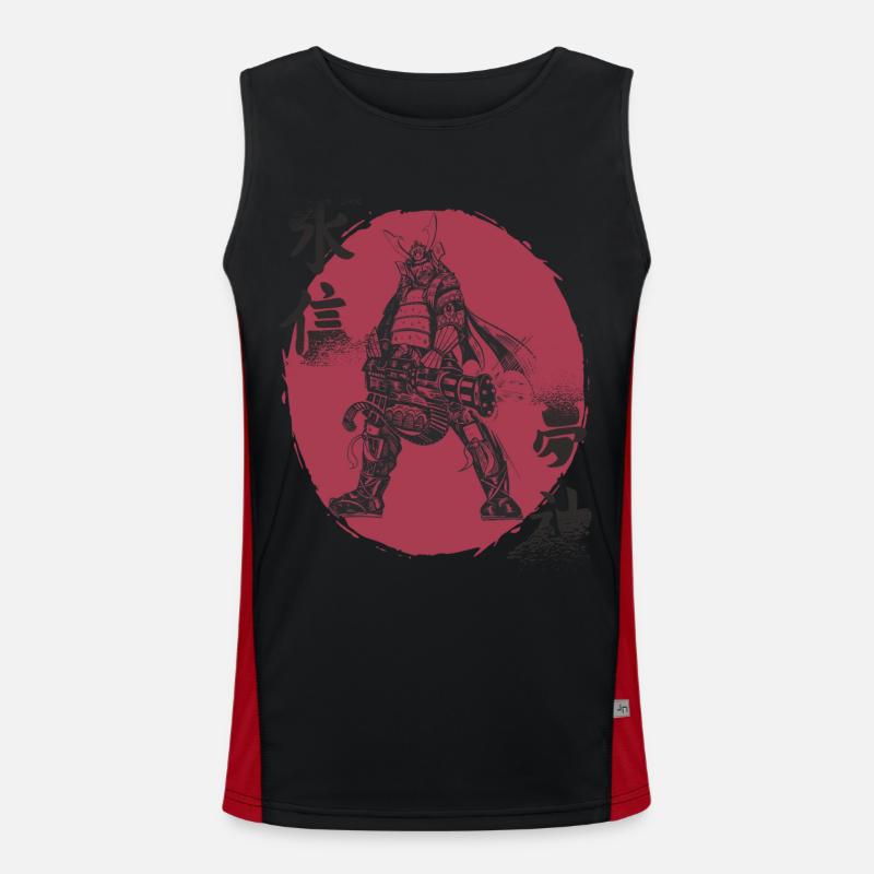 Witziger Samurai mit Gatling Japanischer Krieger B Funktionelles Kontrast-Tank Top für Männer 