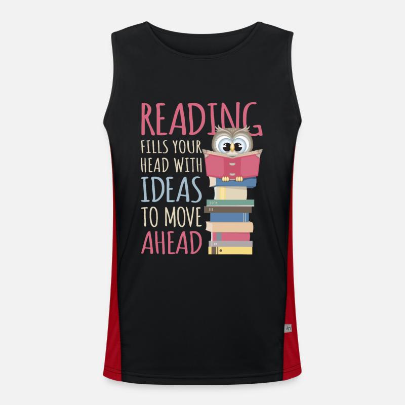 Bücherwurm Lesen Buch Leseratte Bücherei Eule Funktionelles Kontrast-Tank Top für Männer 
