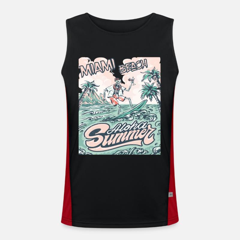 Miami Beach Vacation Florida Palm Trees Beach Surfing Men's Functional Contrast Tank Top 