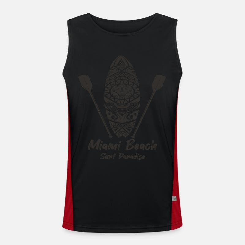 Miami Beach Surfing Florida Vacation Palm Tree Ocean Men's Functional Contrast Tank Top 