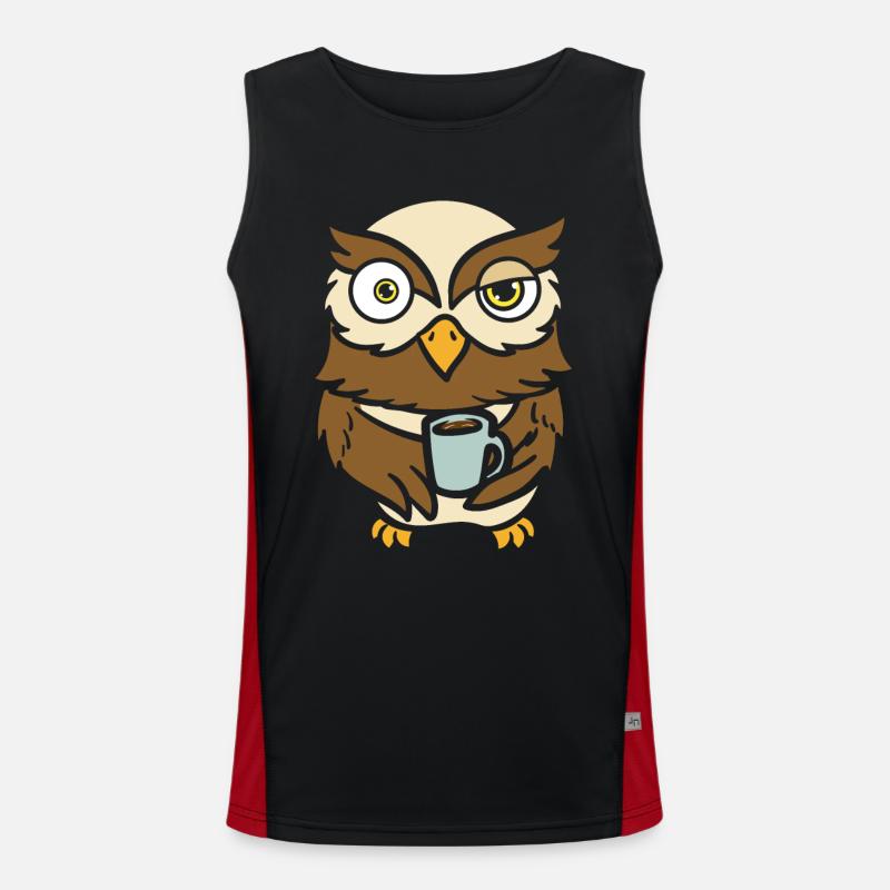Eule Vogelbesitzer Kaffeetrinker Funktionelles Kontrast-Tank Top für Männer 