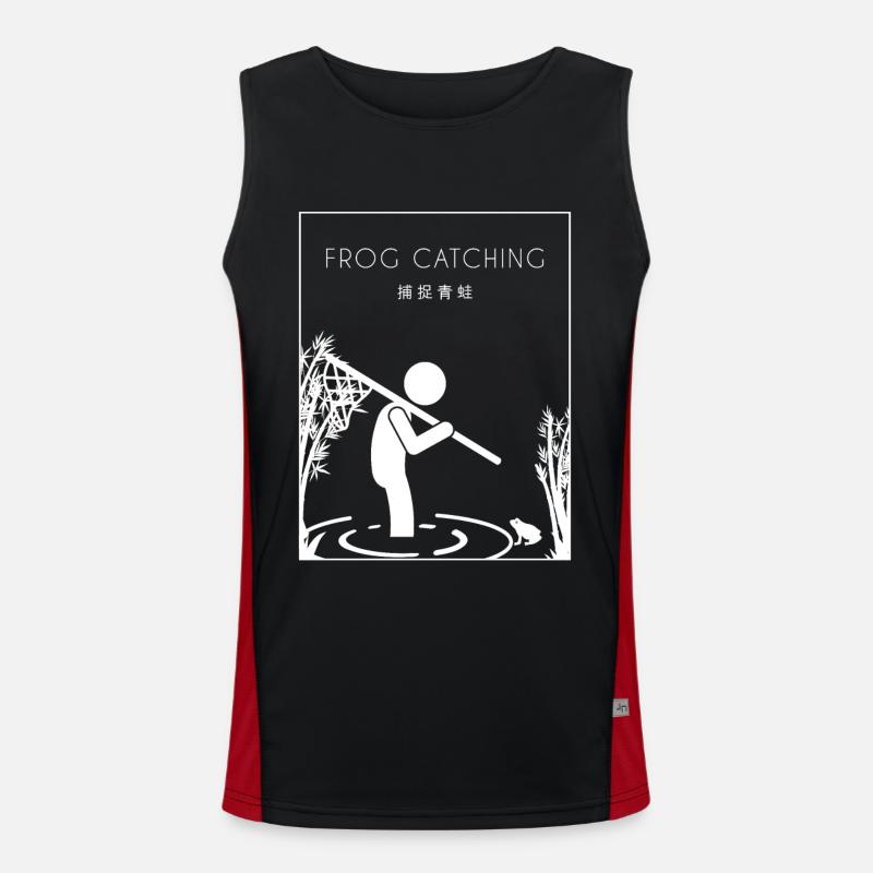 Frog Catching Chinese Hanzi Tadpole Toad Men's Functional Contrast Tank Top 