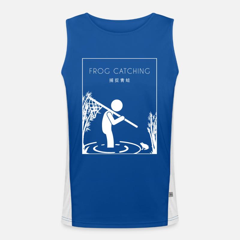 Frog Catching Chinese Hanzi Tadpole Toad Men's Functional Contrast Tank Top 