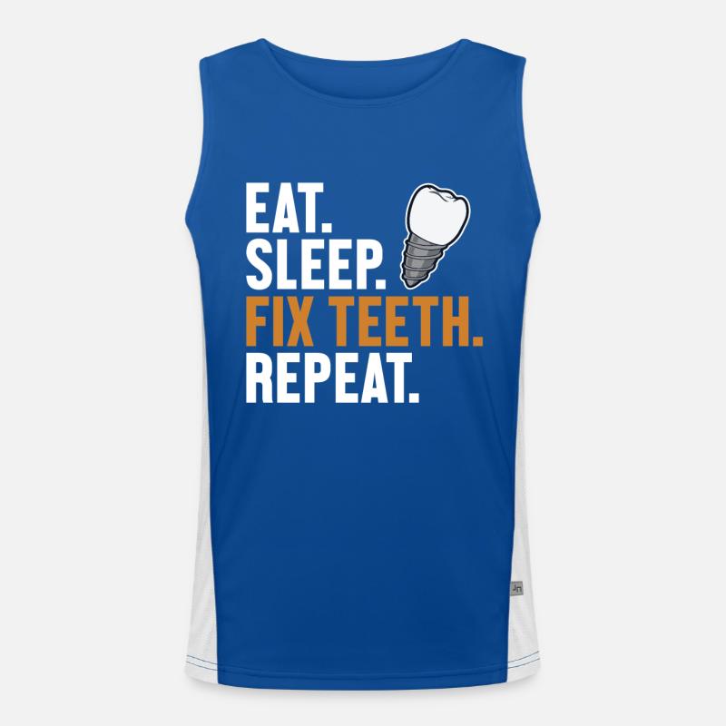 Eat Sleep Fix Teeth Repeat Zahnlabor Zahntechniker Funktionelles Kontrast-Tank Top für Männer 