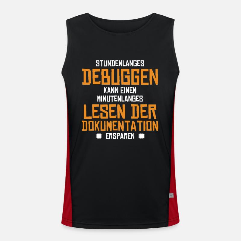 Stundenlanges Debuggen Softwareingenieur Coder - Funktionelles Kontrast-Tank Top für Männer  - Schwarz/Rot